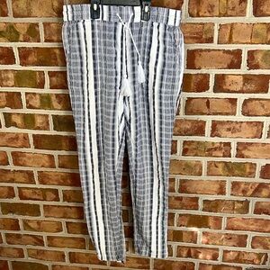 Tommy Bahama Blue & White lined 100% cotton Striped textured drawstring Pants M